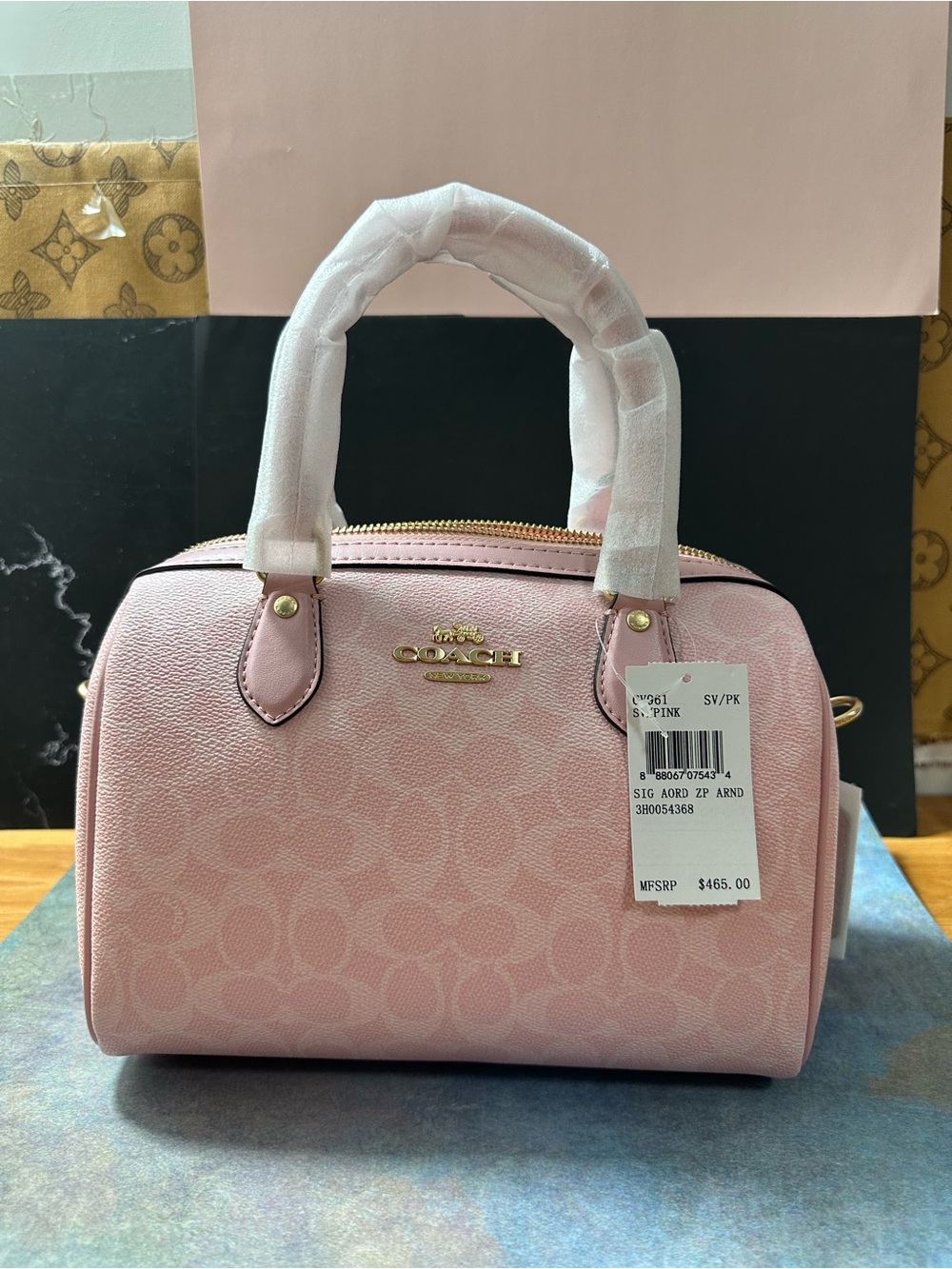Coach Pink Signature Small Satchel with Gold Hardware